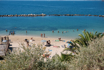 Taranto, Italy - September 06, 2020 : View of the beach from Lungomare