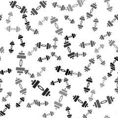 Naklejka premium Black Dumbbell icon isolated seamless pattern on white background. Muscle lifting icon, fitness barbell, gym, sports equipment, exercise bumbbell. Vector.