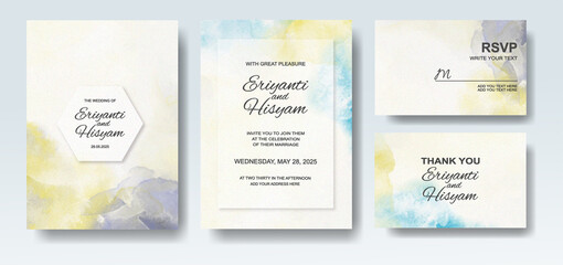 Wedding invitation with abstract splash watercolor