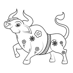 chinesse New Year ox animal with flowers