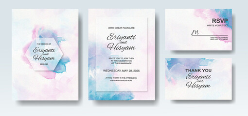 Wedding invitation with abstract splash watercolor
