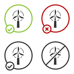 Black Wind turbine icon isolated on white background. Wind generator sign. Windmill for electric power production. Circle button. Vector.