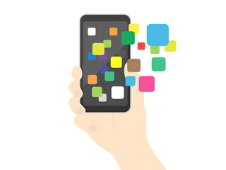 スマートフォンでアプリケーションを使うイラスト