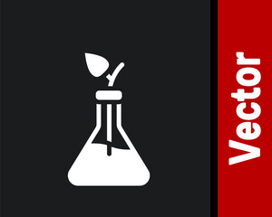 White Plant breeding icon isolated on black background. Plants growing in the test tubes. Organic food ,agriculture and hydroponic. Vector.