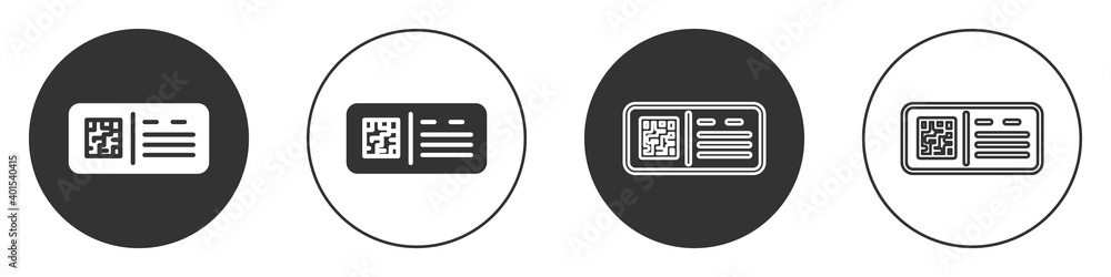 Poster black qr code ticket train icon isolated on white background. circle button. vector.