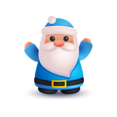 Christmas plump Santa Сlaus with white beard, mustache, red nose and blue hat, cap, look like 3d rendering. Happy New Year illustration for postcard, banner, decor, design, arts on white  background.