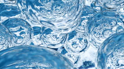 Levitating water drops. Background of beautiful water drops. 3D rendering