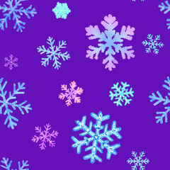 Naklejka na ściany i meble Cute snoflakes in a seamless pattern on violet backdrop