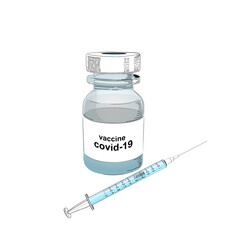 Vector illustration of Syringe Vaccine Realistic Covid-19 Virus with line artwork .