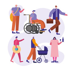 group of persons wearing medical masks practicing activities characters