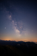 Sunset and Milky Way over the alps