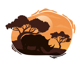 wild rhino fauna silhouette scene