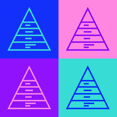 Fototapeta premium Pop art line Business pyramid chart infographics icon isolated on color background. Pyramidal stages graph elements. Vector.