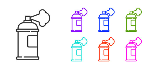 Black line Paint spray can icon isolated on white background. Set icons colorful. Vector.