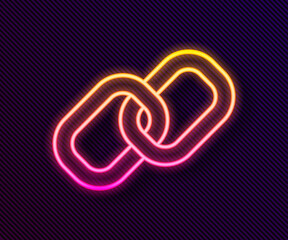 Glowing neon line Chain link icon isolated on black background. Link single. Hyperlink chain symbol. Vector.