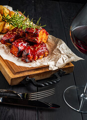 grilled ribs with baked potato