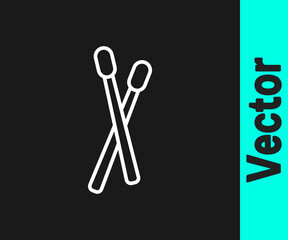 White line Drum sticks icon isolated on black background. Musical instrument. Vector.