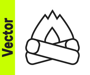 Black line Campfire icon isolated on white background. Burning bonfire with wood. Vector.