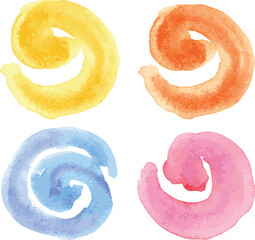 Vector illustration: a set of colored watercolor brush strokes in the shape of a spiral. Watercolor brush strokes.
