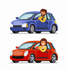 man and woman driving cars