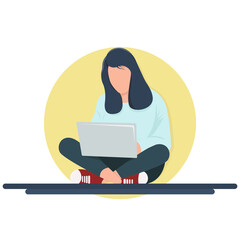 illustration of a girl with a laptop working