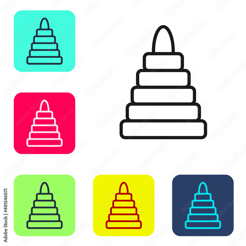 Poster black line pyramid toy icon isolated on white background. set icons in color square buttons. vector.