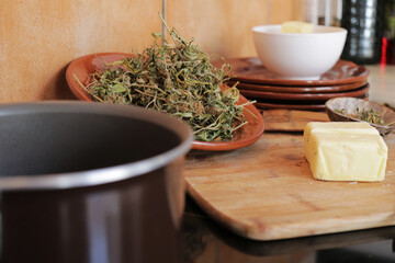 Cooking medicinal marijuana butter at home.Cbd food 