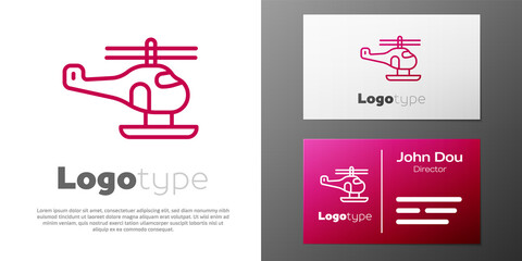 Logotype line Helicopter aircraft vehicle icon isolated on white background. Logo design template element. Vector.