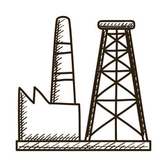 tower plant of oil and factory drawn style icon