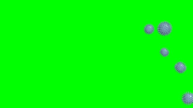 Kind of virus image.Virus concept object on green chroma key.
Coronavirus,COVID-19,Influenza virus,Infection.
3D rendering animaton.
