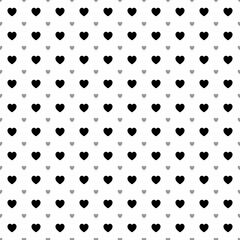 Square seamless background pattern from black hearts are different sizes and opacity. The pattern is evenly filled. Vector illustration on white background