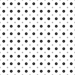 Square seamless background pattern from geometric shapes are different sizes and opacity. The pattern is evenly filled with black gear symbols. Vector illustration on white background