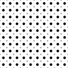 Square seamless background pattern from geometric shapes are different sizes and opacity. The pattern is evenly filled with black circles. Vector illustration on white background