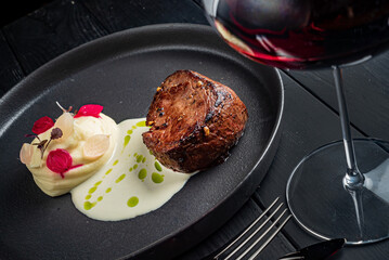 beef steak with mashed potato