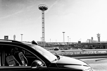 Taxi cab waiting in parisian airport                           