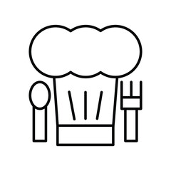 chef hat with spoon and fork line icon