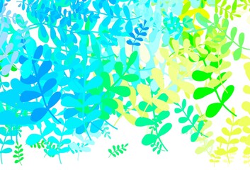 Fototapeta na wymiar Light Blue, Green vector abstract pattern with leaves.
