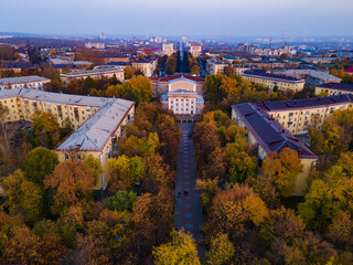 Obraz premium bird's eye view of the old city quarters at sunset