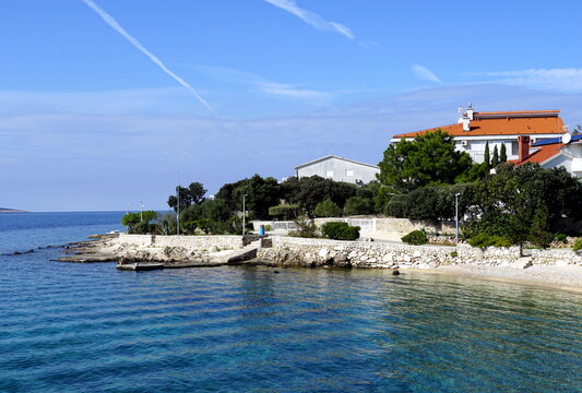 Blue lagoon in the small tourist town of Mandre in Croatia