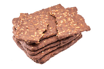 Whole grain crispbread isolated on white background, clipping path