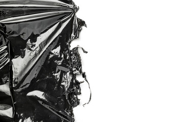 Plastic bag. Wrap transparent dark cellophane texture. Black shiny film pattern isolated on white...