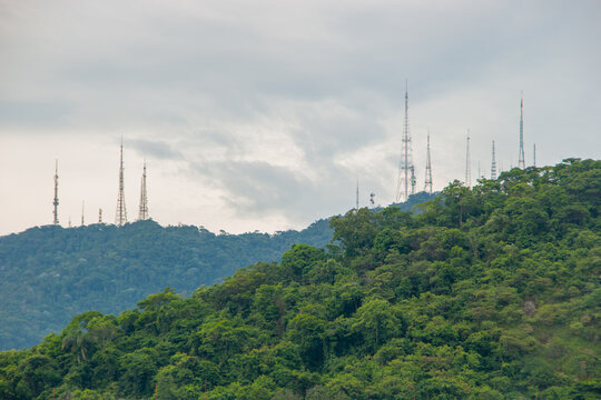 communication antennas at the top of the sumare hill in Rio de Janeiro.