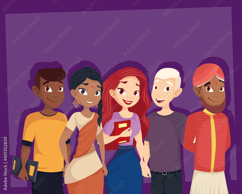 Wall mural group of young persons diversity characters