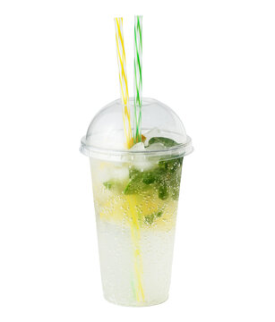 Cooling orange lemonade drink in plastic cup