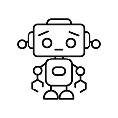 Cute little sad robot line icon