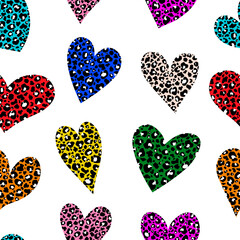 Seamless pattern Hearts animal print. Leopard heart vector illustration