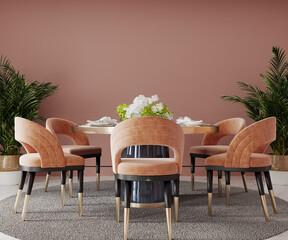 table and chairs in room, 3d render