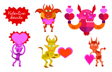 a set of funny and cute valentine devils
