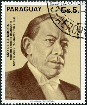 PARAGUAY - 1994: shows Portrait of Agustin Pio Barrios Mangore (1885-1944), Musician, 1994