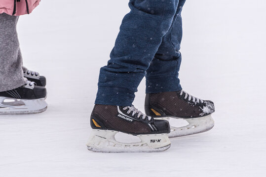 Bauer skates at ice rink on December 18, 2020 in Saint Petersburg, Russia.